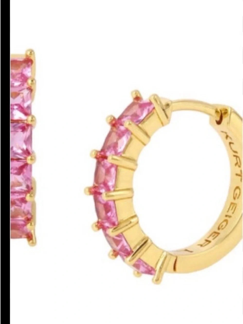 Kurt Geiger Gold Hoop Earrings with Pink Stones NWT